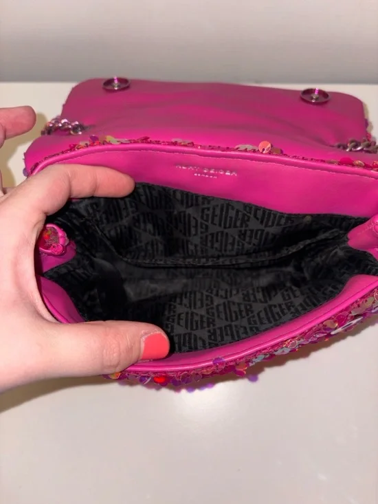 Kurt Geiger Pink and Gold Sequin Chain Crossbody Bag - Picture 10 of 16